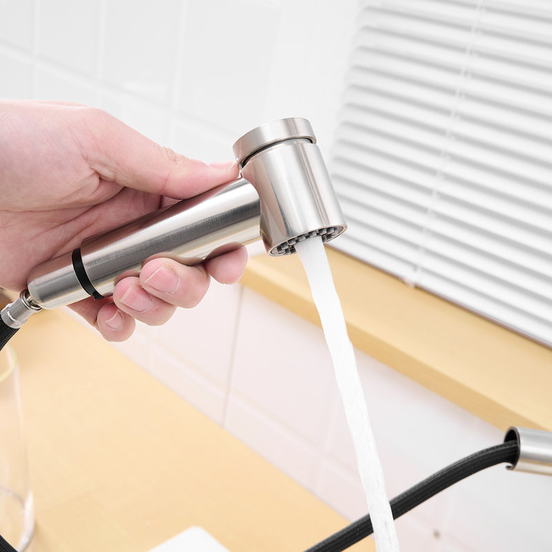 Robinet de cuisine contemporain avec bec rétractable, finition noire, acier inoxydable, robinets de cuisine en céramique, douchette extractible