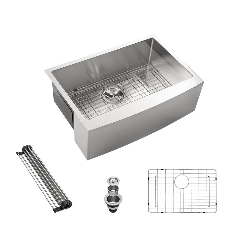 33 Brushed Nickel Farmhouse Sink - 33 Inch Kitchen Sink Stainless Steel 16 Gauge Apron Front Kitchen Sink
