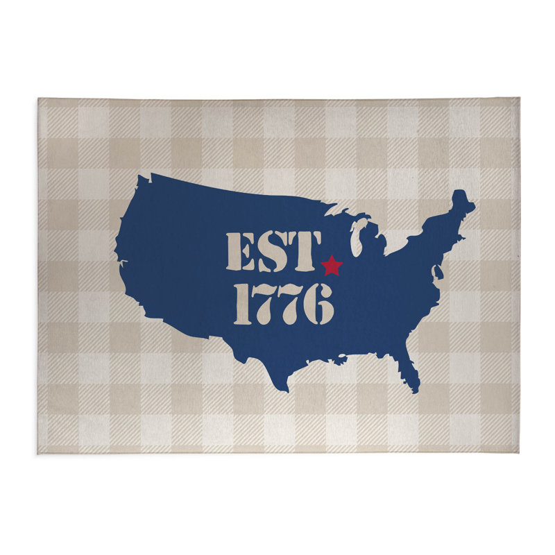 EST 1776 Gingham Low Profile Kitchen Mat, Neutral/Navy, Rectangle 2' x 3'