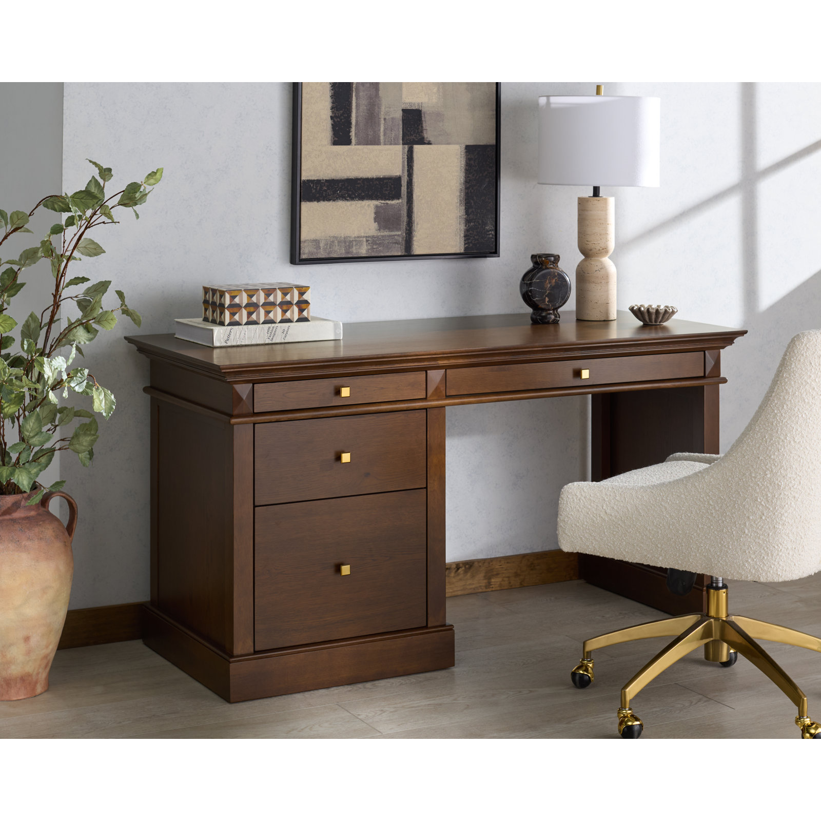 Shorecrest 58" Executive Desk, Natural / Black