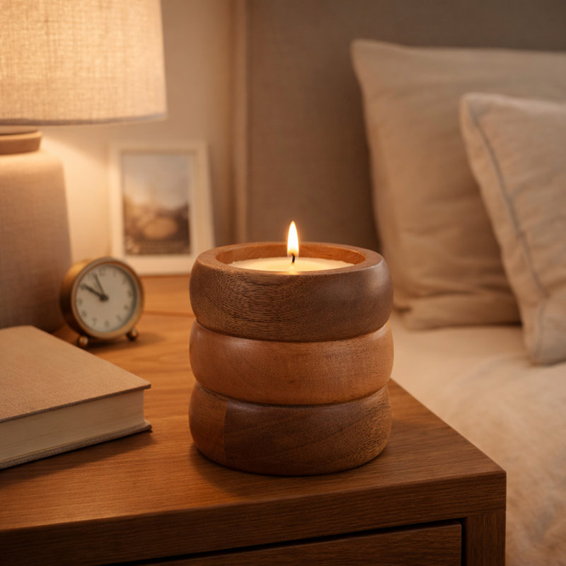 Bougie décorative en bois parfumée à la vanille pour le salon - Bougie décorative moderne en bois pour table basse, bibliothèque, chambre à coucher - 5 po, brun
