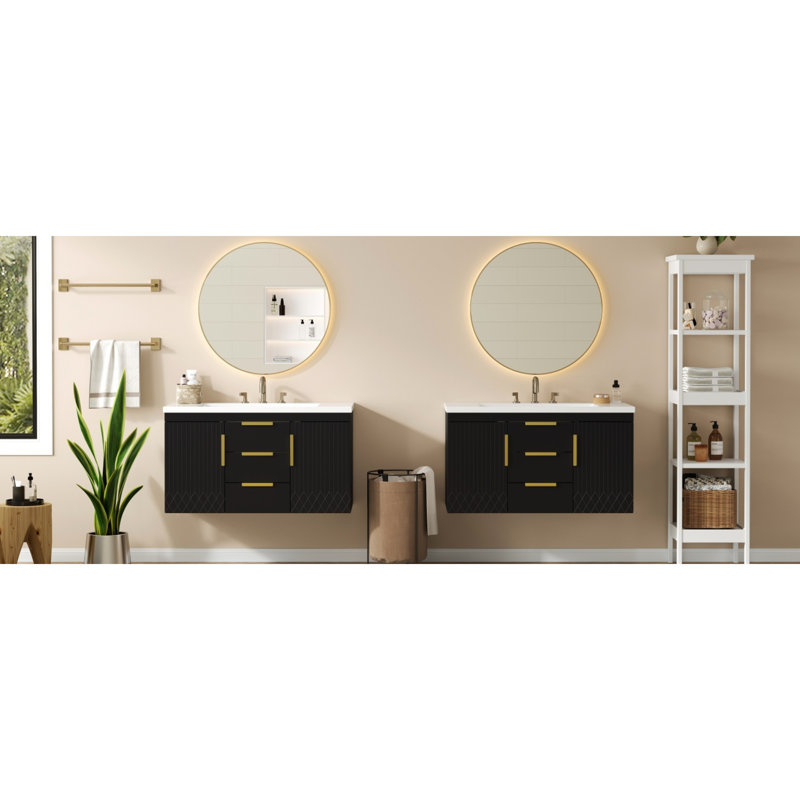 Meuble-lavabo flottant moderne en MDF au design élégant noir fixé au mur avec lavabo