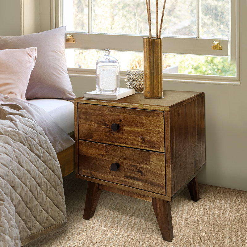 Table de chevet 2 tiroirs Acacia Cowden, Noyer