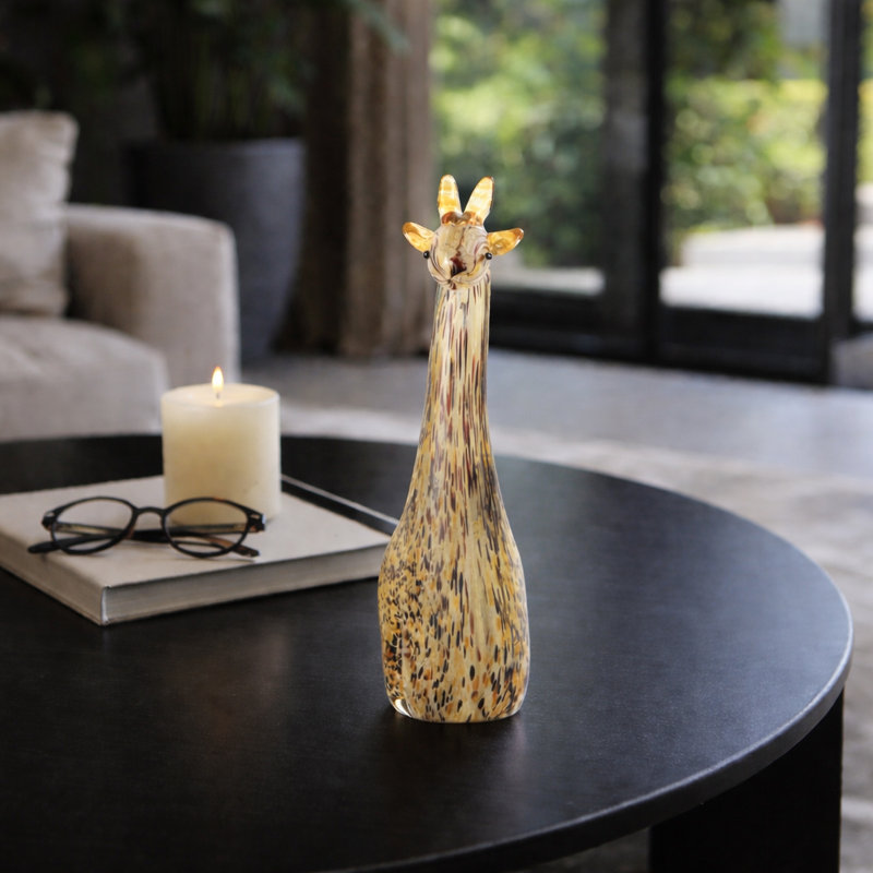 Decorative Glass Giraffe Sculpture Figurine for Tabletop Home Decor - Modern Animal Accent for Living Room Shelf Decoration - Black & Brown