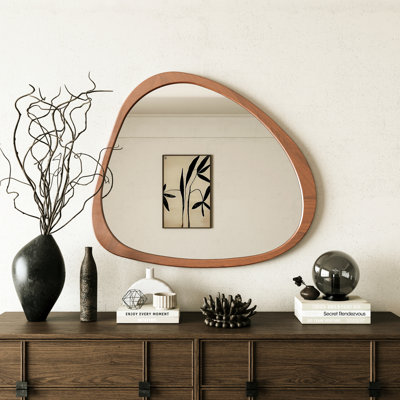 Miroir 45 po en bois massif de conception asymétrique avec miroir en bois pour le salon, la chambre à coucher, la salle de bain, le couloir, le couloir