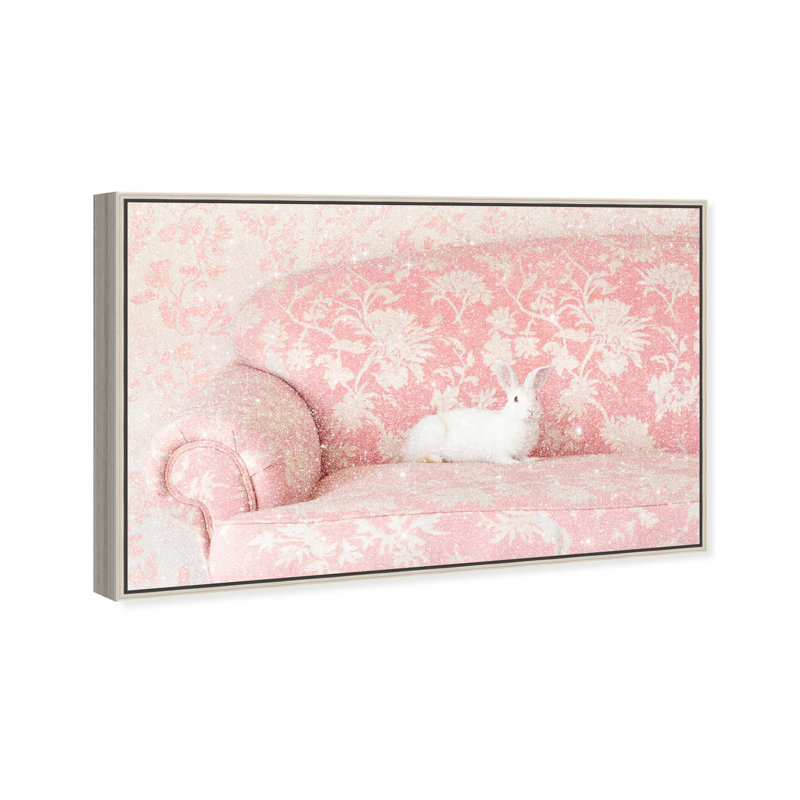 Oliver Gal Baby Bunny Sofa Animals - Diamond Dust Framed Canvas Art, 20" H x 30" W, Silver