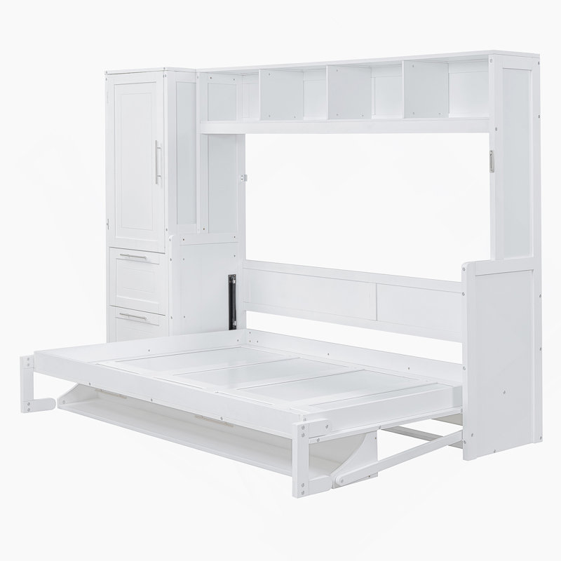 Grand lit escamotable mural avec placard et tiroirs, grand lit (OLD SKU: LP000793AAK-1), Blanc