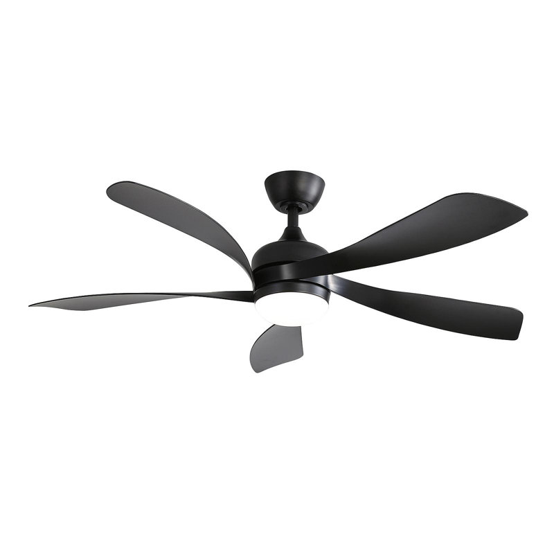 52 Inch Modern Ceiling Fan With 3 Color Dimmable 5 ABS Blades Remote Control Reversible DC Motor With Led Light, Black, Black