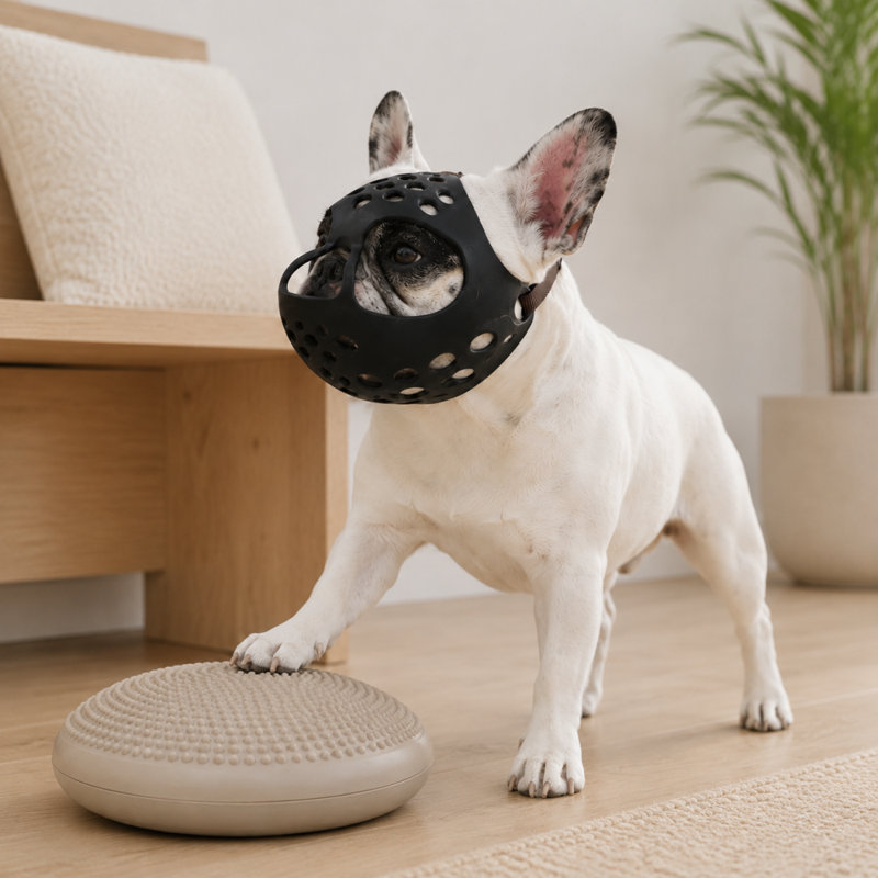 Muselière ajustable en caoutchouc souple pour chien à museau court, 7,3 x 4,9 x 5,9 pouces, Black