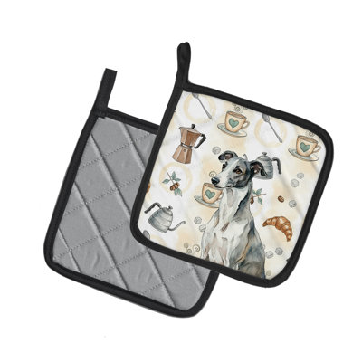 Black and White Greyhound Coffee Bar Pair of Pot Holders