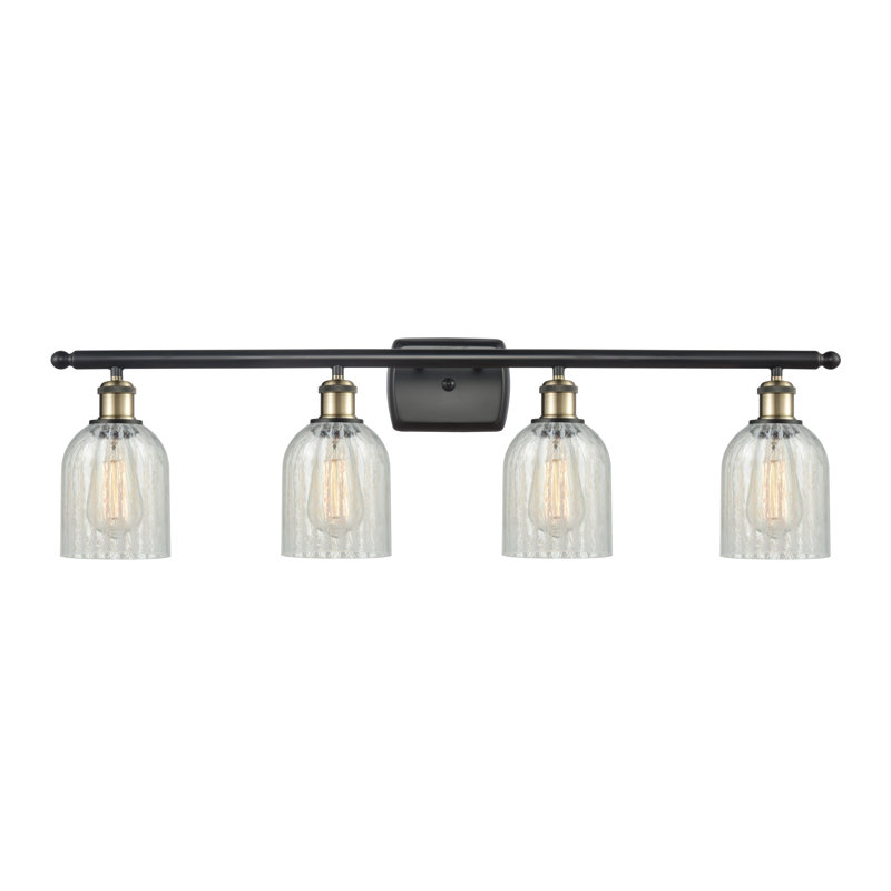 Vella 4 - Light Dimmable Vanity Light, Mouchette, Black Antique Brass, 6 Watt Vinage LED Bulb