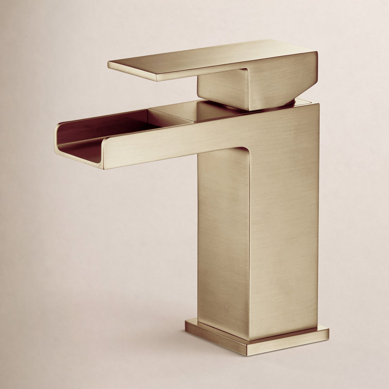 Robinet pour salle de bain à un trou Waterfall, Or brossé, Sans le kit pour assembler le drain