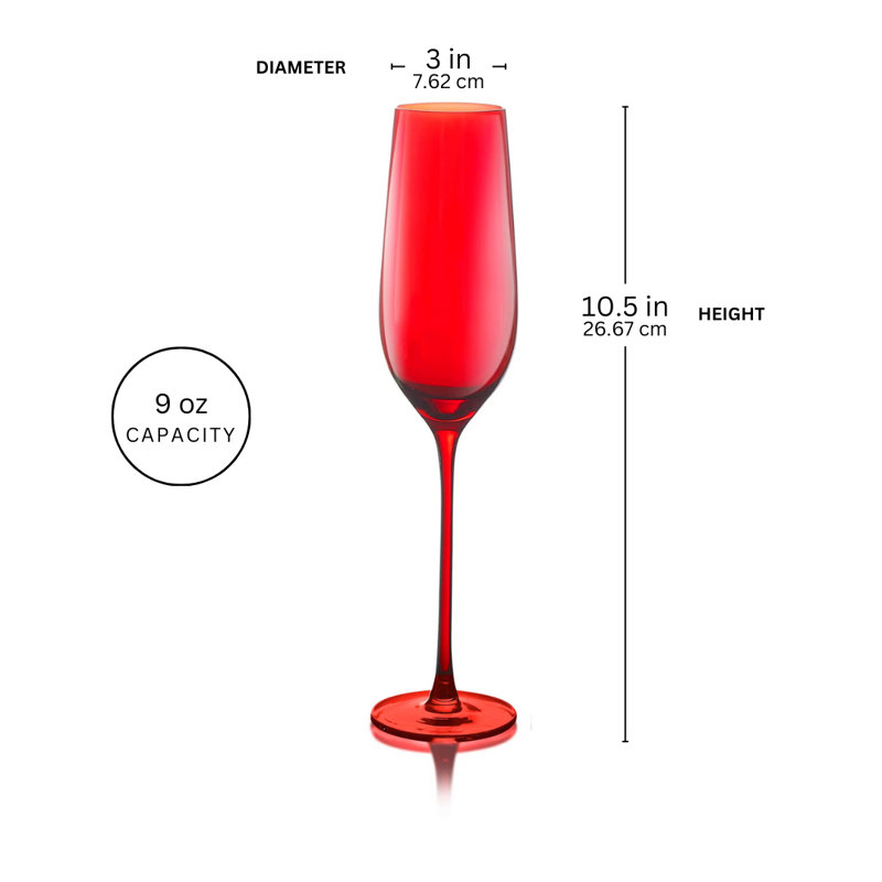 Ivy Bronx Hillengas - 9oz. Red Flute Champagne Glasses