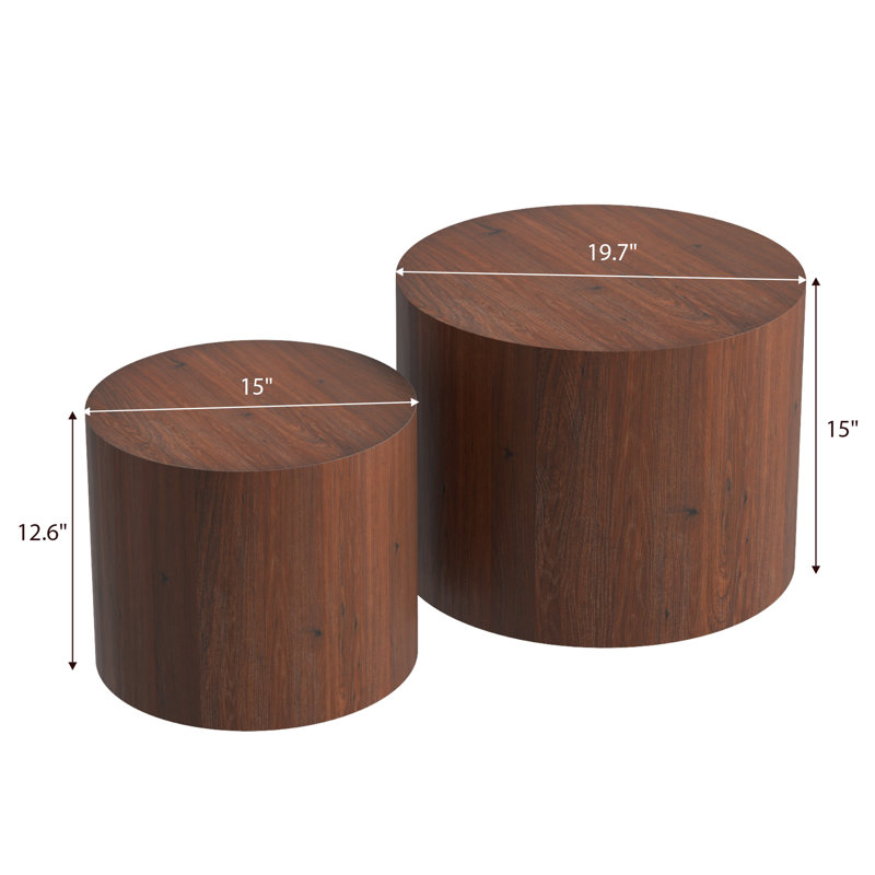 19.7" Round Nesting Coffee Table Set, Brown
