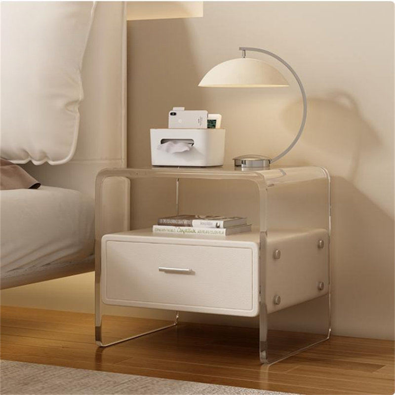 Table de chevet moderne et minimaliste en acrylique sans verrou, beige