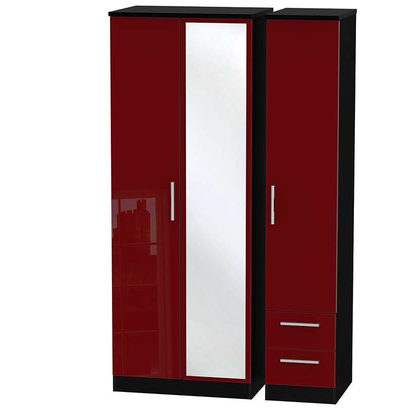 Yvette 3 Door Manufactured Wood Wardrobe, Black, 197 cm H x 111 cm W x 53 cm D