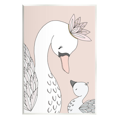 Mère et bébé, cygne, couronne de fleurs, princesse, animaux - impression sans cadre sur panneau de fibres à densité moyenne