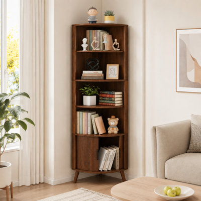 Bibliothèque de coin à 5 niveaux avec porte coulissante Aelvath