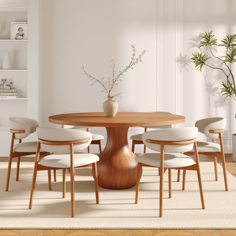 Otelia 4/6/8 Person Solid Wood Dining Set, 7 Pieces: Table, 6 Chairs, 29.52" H x 47.24" W x 47.24" D