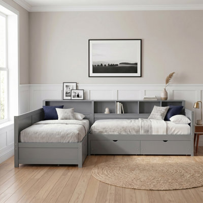 Pine Frame Twin Platform Bed With Storage & Bookshelf