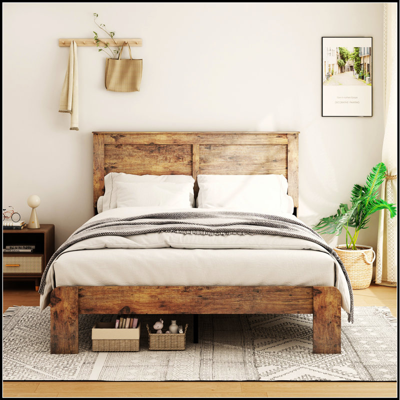 Sturdy Wood Platform Bed Frame with Large Under-Bed Storage, Perfect for Noise-Free and Clutter-Free Living., King