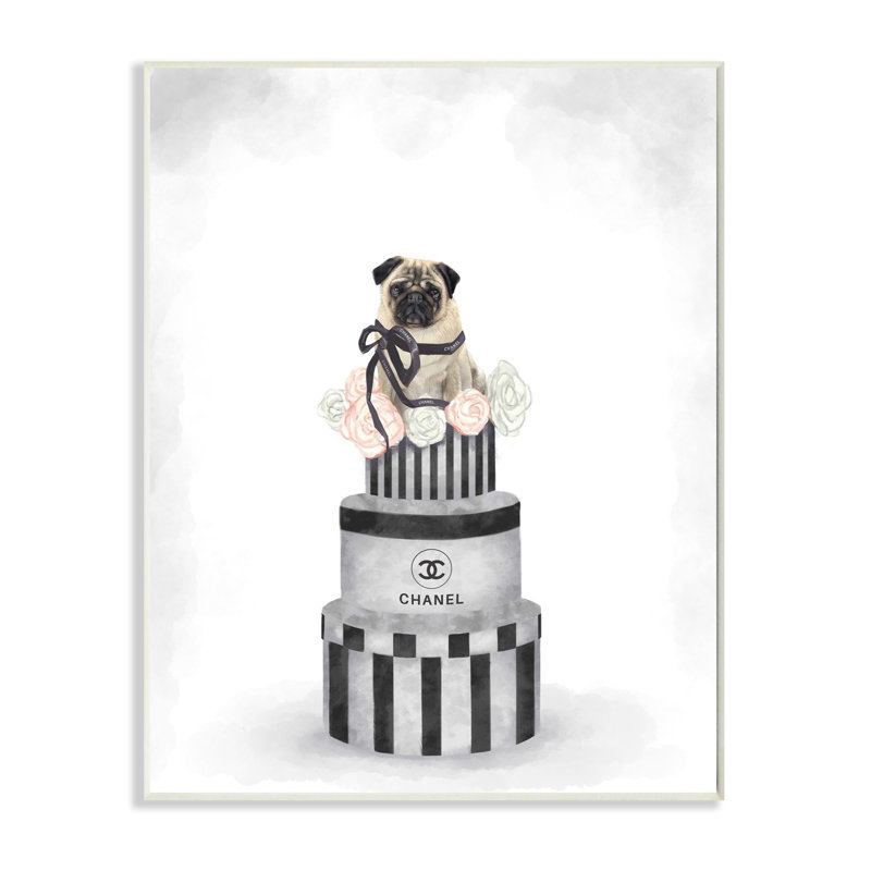«Fashion Box Stack Pet Dog Pink Grey», impression, H 19 po x l 13 po, Plaque de bois