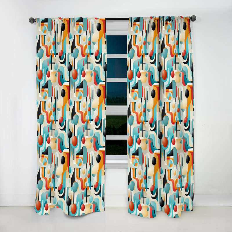 Rideau obscurcissant orange et turquoise rétro Revival Geometric I - 1 panneaux géométriques abstraits, L 52 po x L 120 po