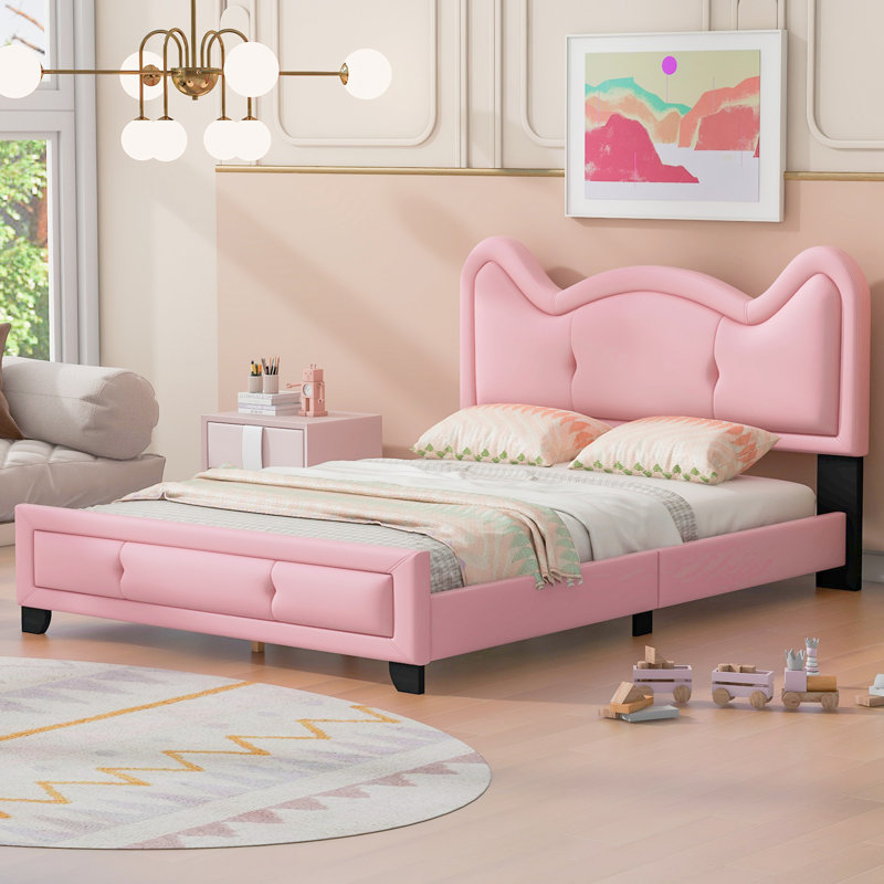 Ceasar Vegan Leather Platform Bed, Pink, Full