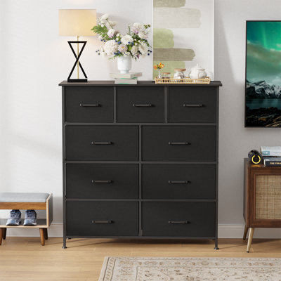9-Drawer Fabric Dresser Sturdy Storage Tower Dresser For Bedroom With Metal Frame Clothes Organizer Easy-Pull Fabric Bins For Bedroom Closet Nursery, Nature