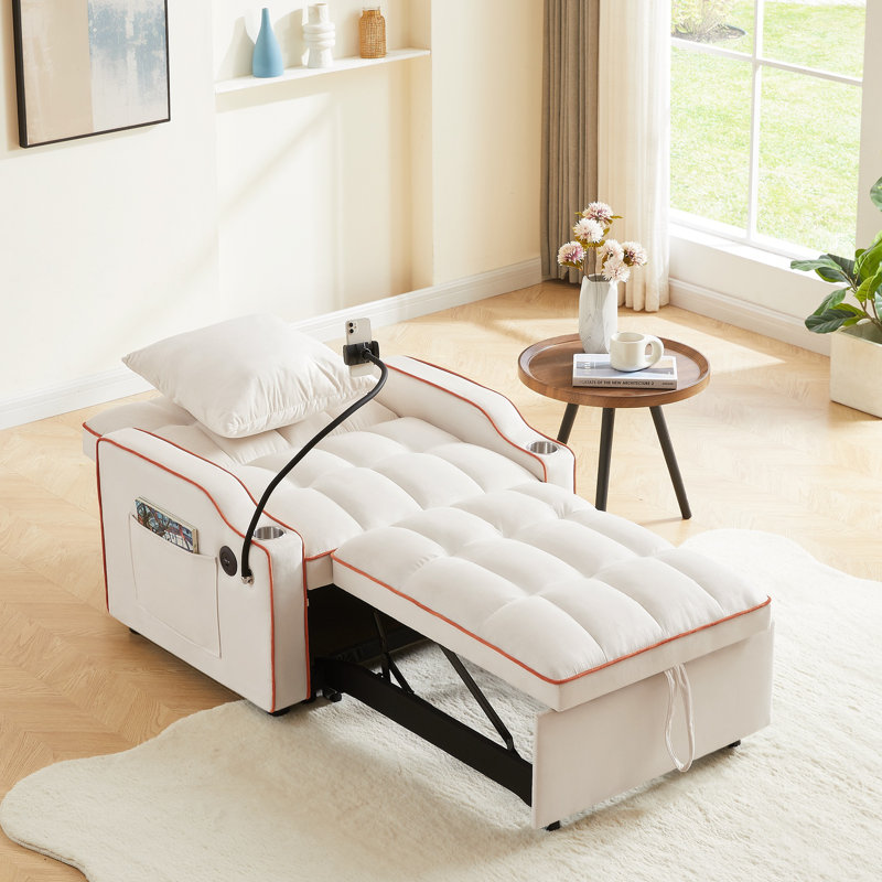 Canapé-lit convertible 3-en-1 Cahir, Velours beige