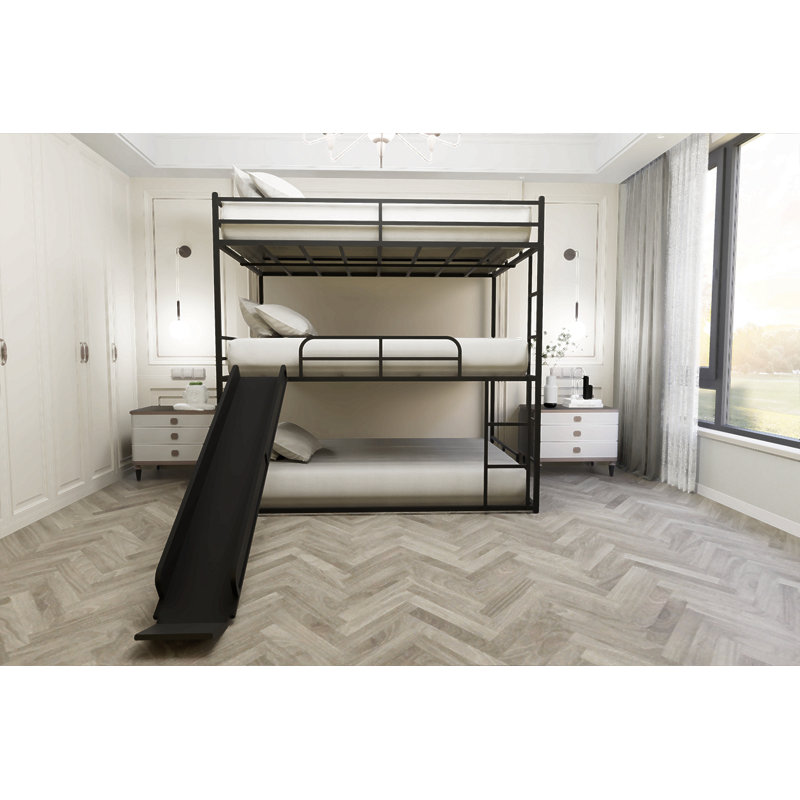 Metal Full Size Loft Bed With Slide And Ladder,  Black