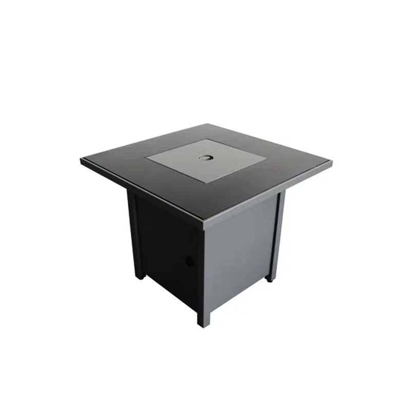 25" H X 30" W Steel Outdoor Fireplace Desk, Gray Modern Style, Push Button Ignition, Smoked Glass Heat Top, Propane/Natural Gas, Year-Round Use Fire Pit Table H, Look, Gas Tank, Glass, Exterior