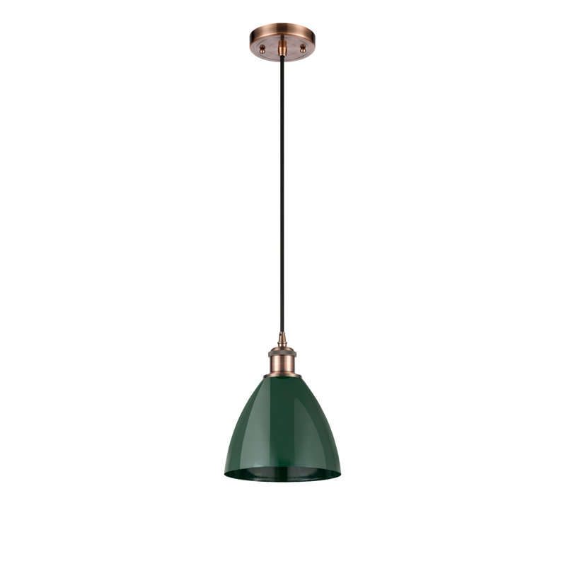 Luminaire suspendu conique 1 lumière, Vert, Cuivre antique