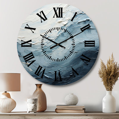 Minimalism Black And Blue Paint Wave II - Coastal Black Face Wall Clock