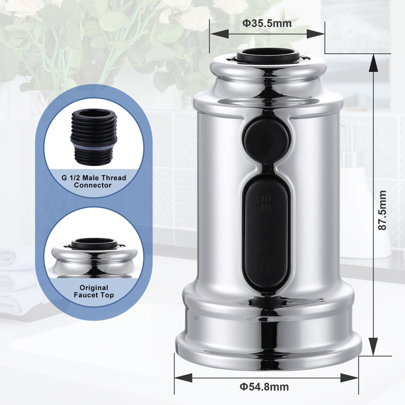 3-Modes Kitchen Faucet Spray Head Replacement Stainless Steel with 9 Adapters, Chrome