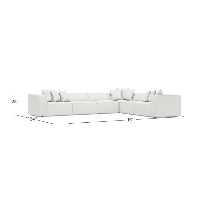 Bliss Sectional, White Polyester Blend, 28" H x 160.5" W x 123.5" D
