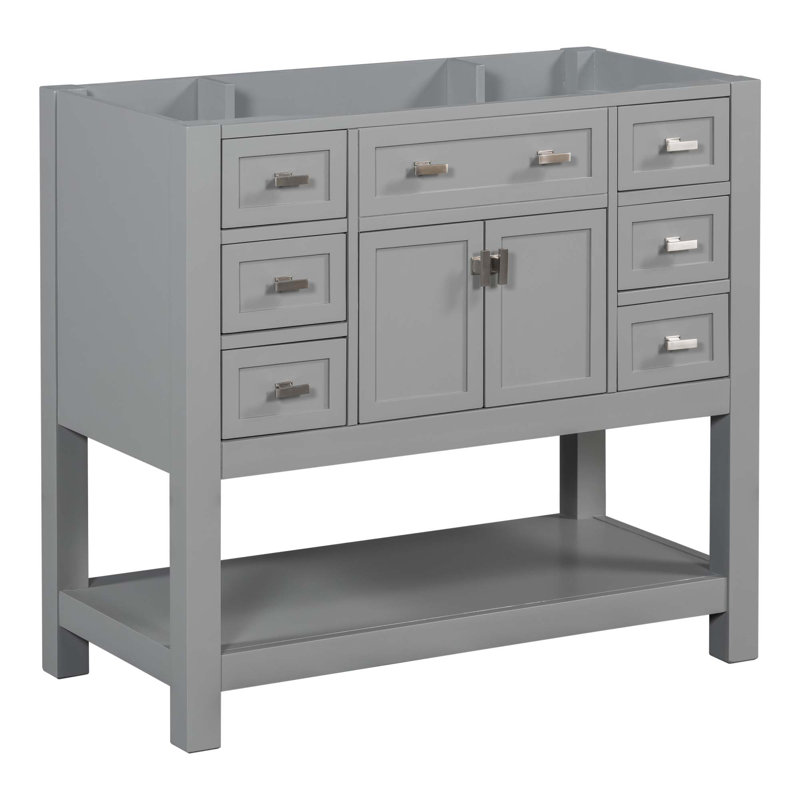 Meuble-lavabo de 36 po sans lavabo supérieur, armoire grise seulement, armoire de rangement moderne avec 2 portes à fermeture douce et 6 tiroirs