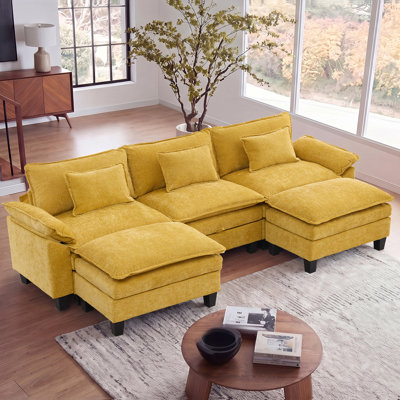 Canapé modulaire de 118 po avec rangement, canapé U Cloud Comfy avec repose-pieds et coussins décoratifs, canapé-lit modulaire en chenille pour salon, chambre à coucher