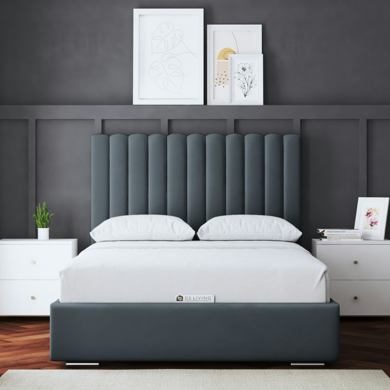  Panel Ottoman Bed with Headboard, Grey, Small Double (4')