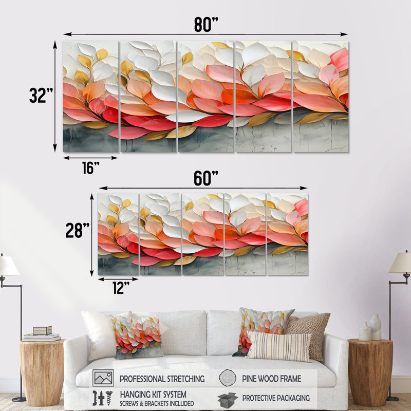 Velours rose nature pétale dans le vent - Art mural fleurs - Art mural moderne, H 28 po x l 60 po, 5