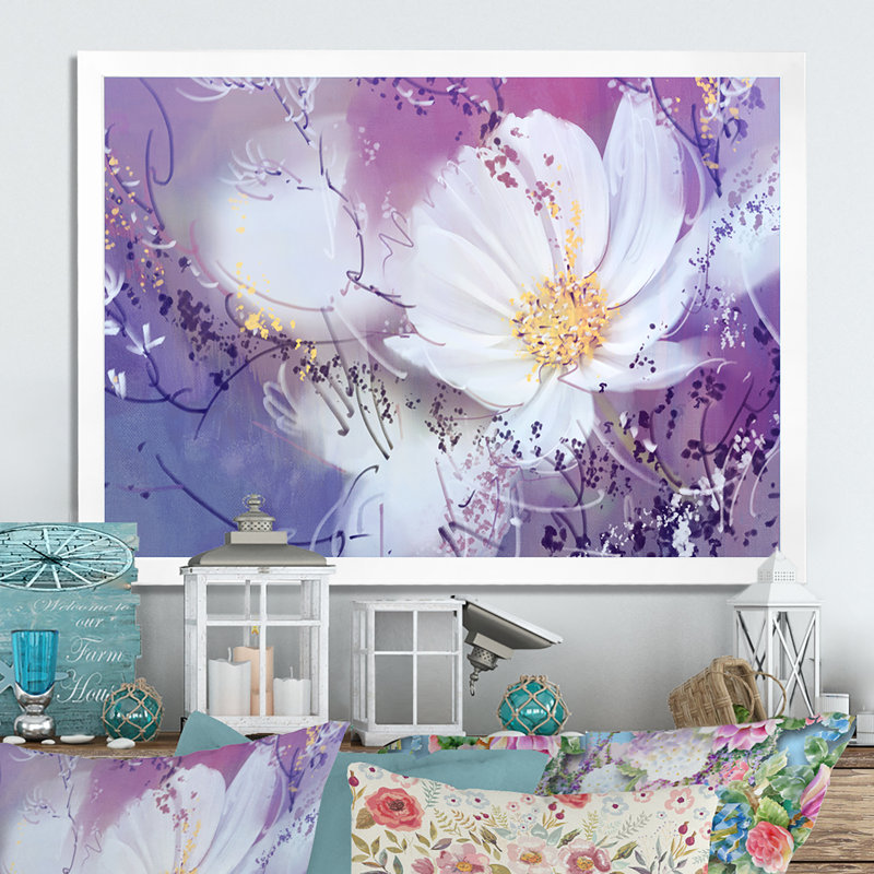 " Flower ", White Picture Frame, 16" H x 32" W x 1" D