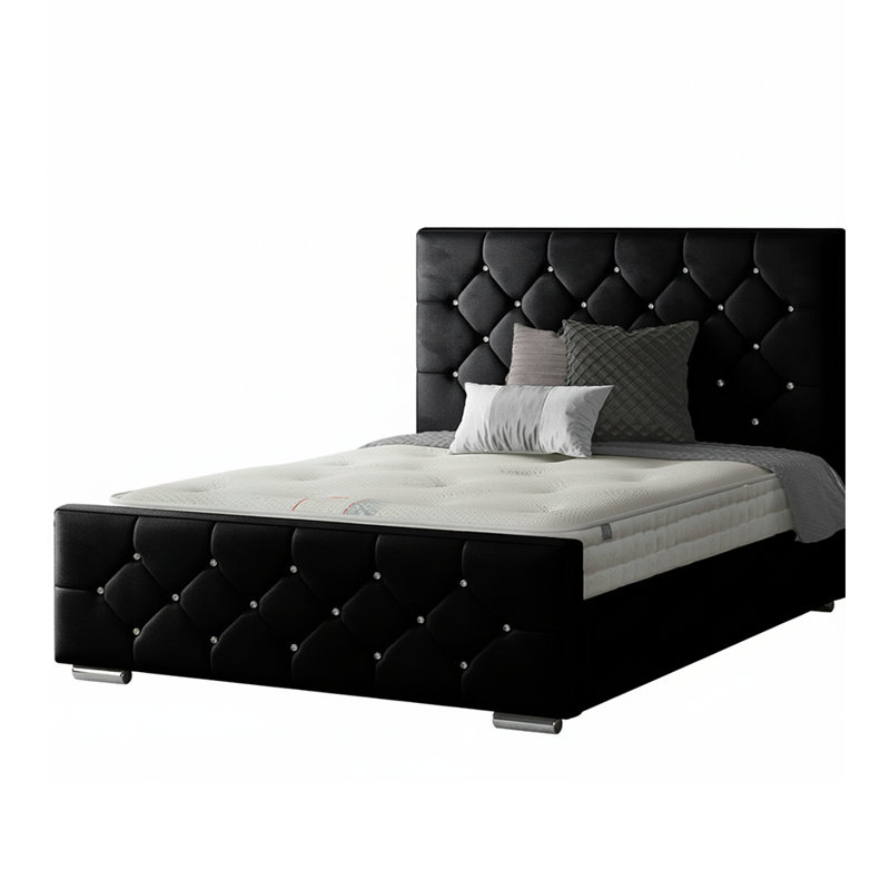 Chen Upholstered Bed, Black, Double (4'6)