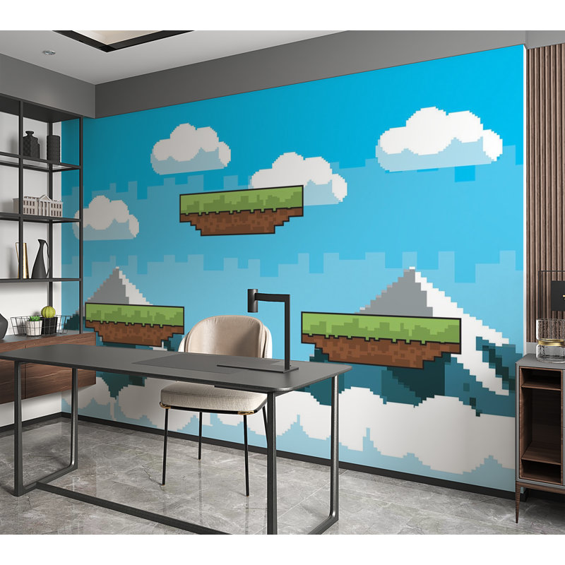 Murale pelez et collez de qualité supérieure - Pixel Mountains, L 150 po x L 108 po