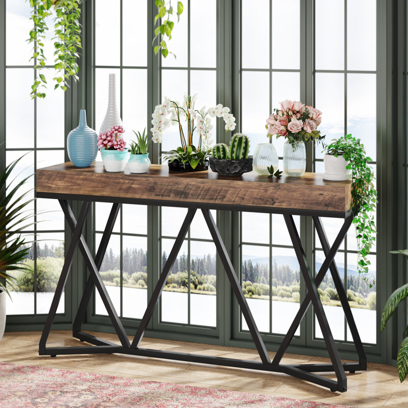 140cm Console Table, Black, Retro Brown