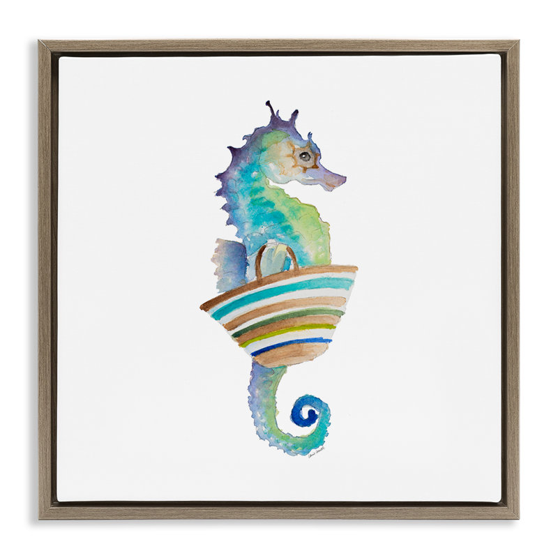 «Summer Ready Seahorse», art mural encadré par Lanie Loreth, Cadre flottant orme Montalcino, H 25 po x l 25 po