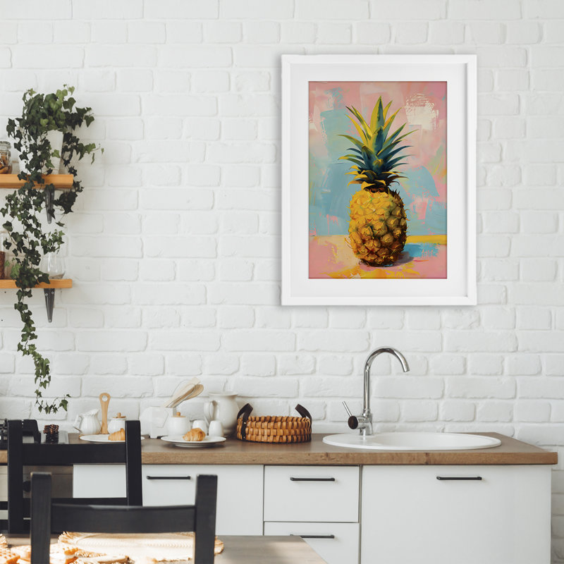 «Pineapple Dream over Pink», reproduction encadrée sous verre, par LSR Design Studio, H 23 po x l 17 po, Cadre blanc côtier