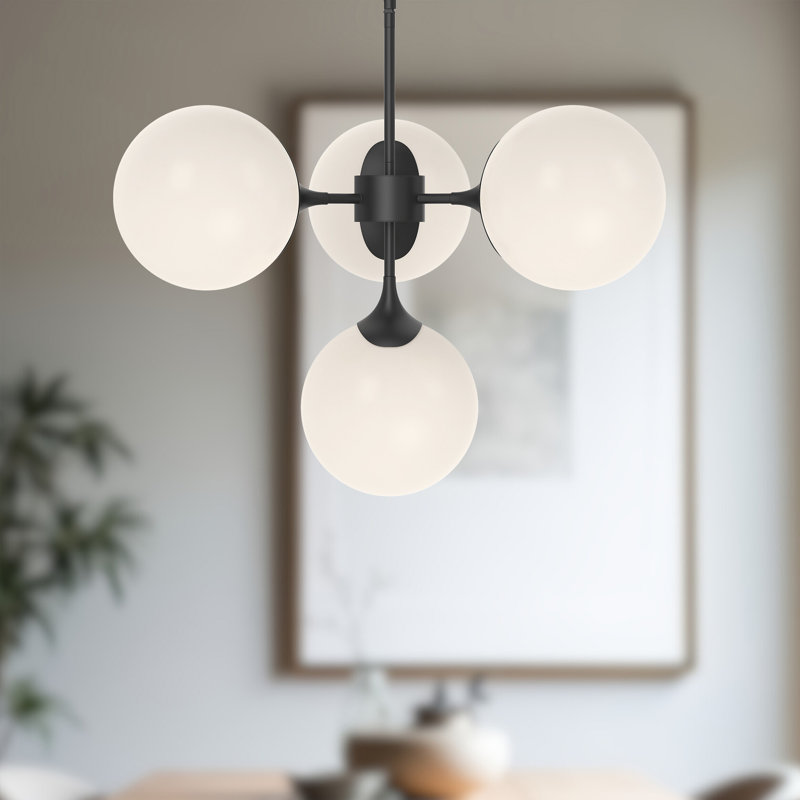 Lustre linéaire moderne Spoutnik à 4 lumières Nedra, Noir mat