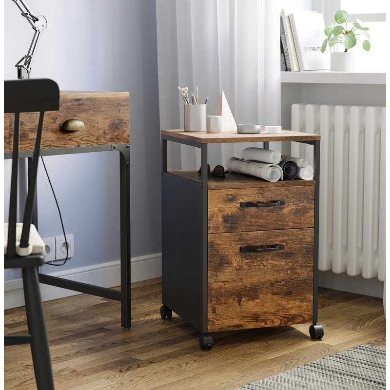 Turgeon 16.5" W 2-Drawer Lockable Mobile File Cabinet , Brown/Black