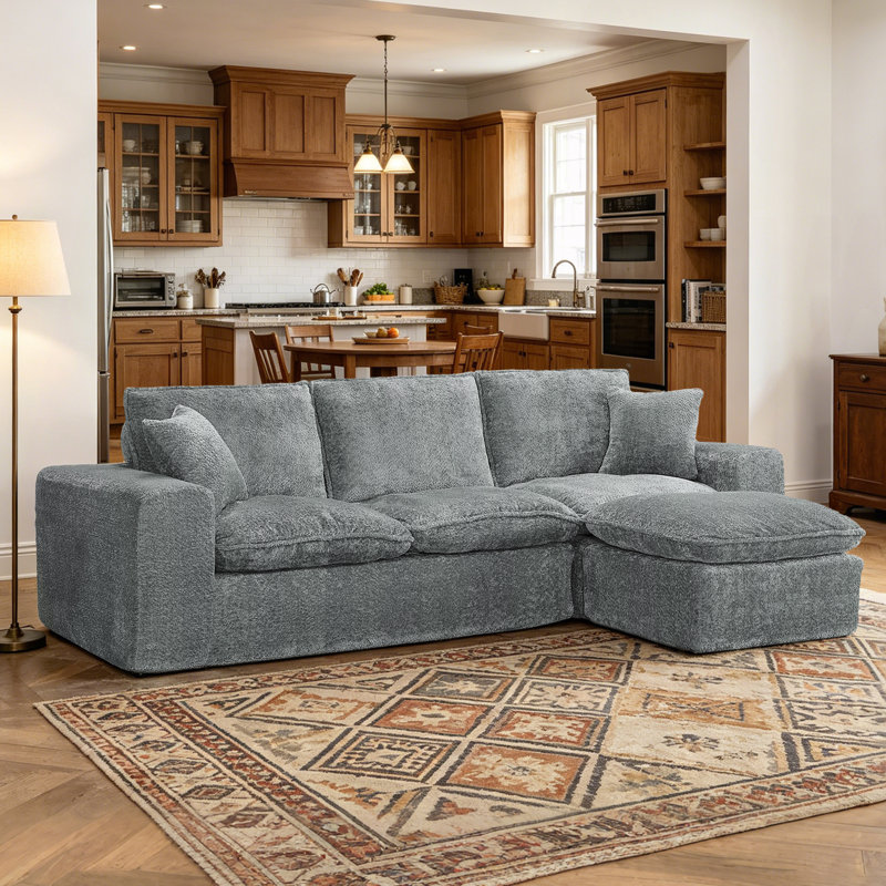 Masir Oversized Modular Sectional Sofa with Movable Ottoman, Comfy Gray Boucle Upholstery,2 Throw Pillows Included, Gray