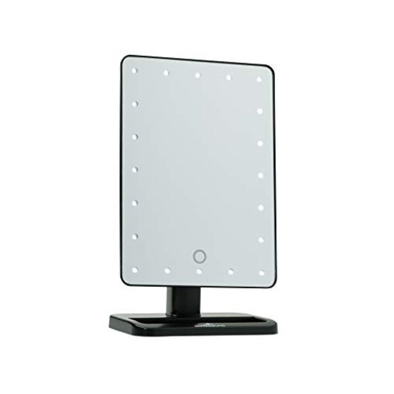 Miroir de maquillage tactile à DEL à intensité variable avec aspiration 5X et 360 degrés, Noir